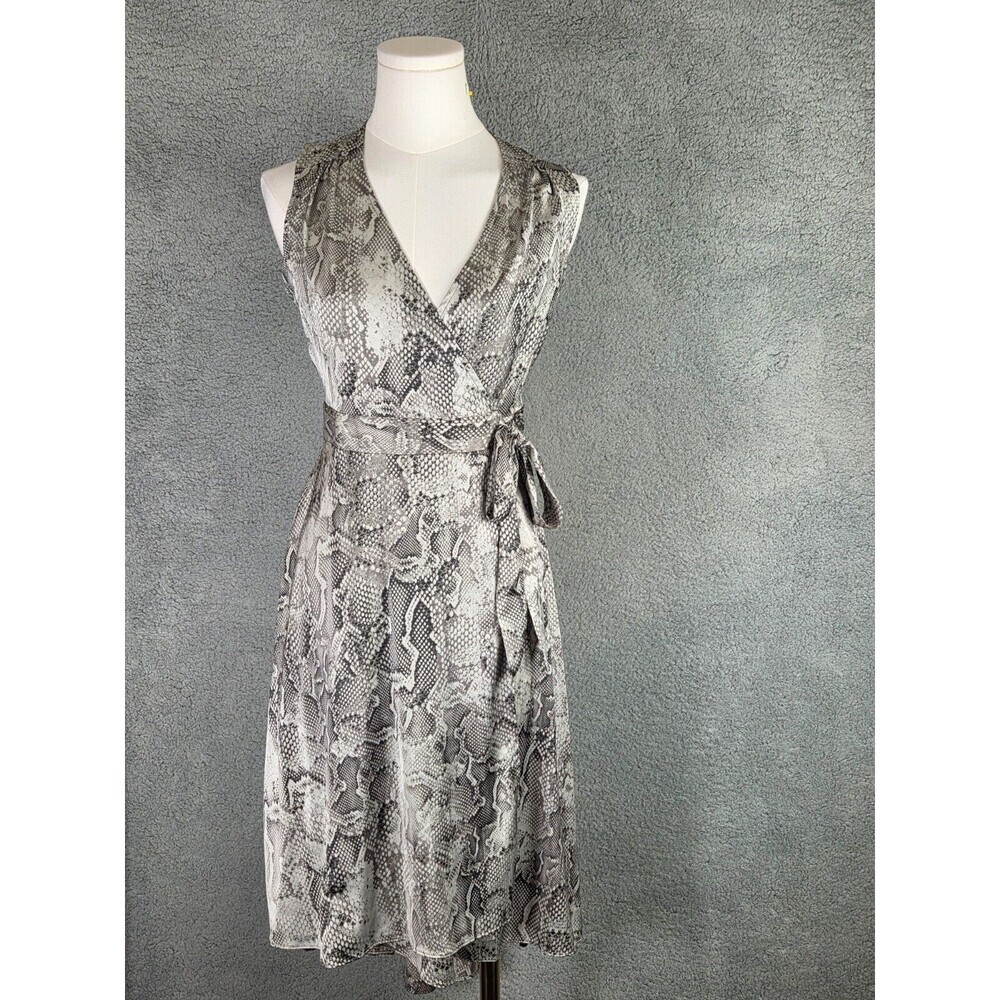 WHBM Sleeveless Snakeskin Print Wrap‎ Midi Dress 00P High Low V-Neck NWT